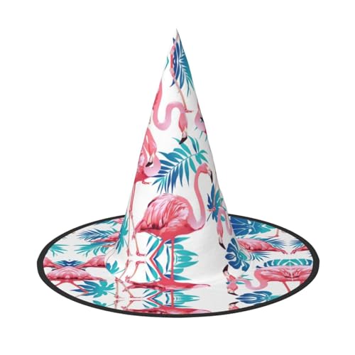Flamingo Vogel Grün Pflanze Blatt Druck Halloween Hexenhut Unisex für Partys Weihnachten Partys Karneval und Cosplay von Unkhtt