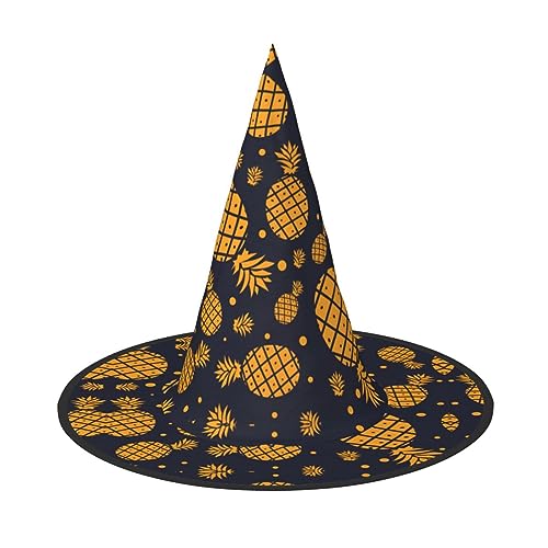 Goldener Ananas-Druck, Halloween-Hexenhut, Unisex, für Partys, Weihnachten, Partys, Karneval und Cosplay von Unkhtt