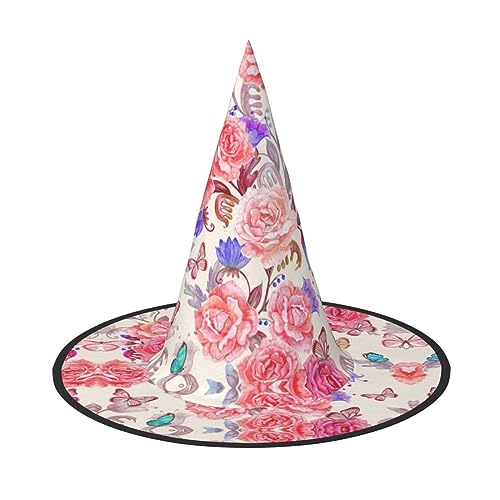 Hexenhut mit Blume, Rose, Schmetterling, Druck, Halloween, Unisex, für Partys, Weihnachten, Partys, Karneval und Cosplay von Unkhtt