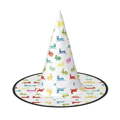 Hexenhut mit Regenbogen-Hasen-Motiv, Unisex, für Partys, Weihnachten, Karneval, Cosplay von Unkhtt