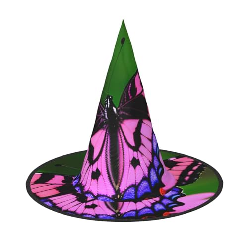 Hexenhut mit rosa Blume, lila Schmetterling, Halloween, Unisex, für Partys, Weihnachten, Partys, Karneval und Cosplay von Unkhtt