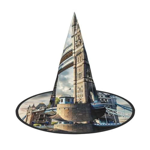 Historische Old Tower Bridge London Print Halloween Hexenhut Unisex für Partys, Weihnachtsfeiern, Karneval und Cosplay von Unkhtt