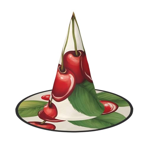 Hübscher süßer roter Kirsche 1 Druck Halloween Hexenhut Unisex für Partys, Weihnachtsfeiern, Karneval und Cosplay von Unkhtt