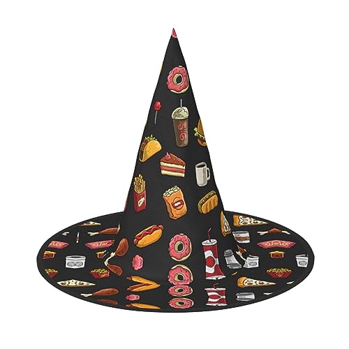 Hühnerbein Burger Drink Print Halloween Hexenhut Unisex für Partys Weihnachten Partys Karneval und Cosplay Hühnerbein Burger Drink Print Halloween Hexenhut Unisex für Partys Weihnachten Partys Karneval und Cosplay von Unkhtt
