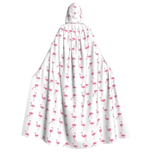 Kapuzenumhang mit Flamingos auf weißem Druck, für Herren, Damen, Teenager, Kinder, für Karneval, Kostümpartys, Halloween, Cosplay von Unkhtt