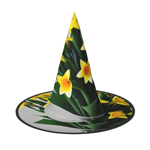 Narzissenstrauß Druck Halloween Hexenhut Unisex für Partys, Weihnachtsfeiern, Karneval und Cosplay von Unkhtt