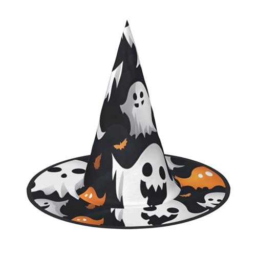 Niedlicher weißer Geist Halloween Muster Druck Halloween Hexenhut Unisex für Partys Weihnachten Partys Karneval und Cosplay von Unkhtt