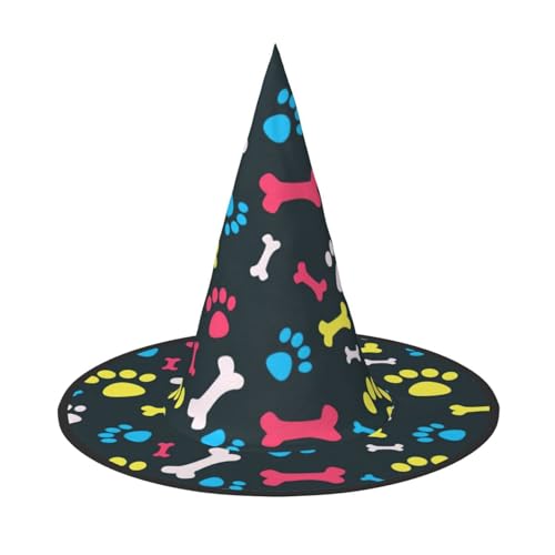 Regenbogen-Hexenhut mit Hunde- und Katzenpfotenabdruck, Halloween, Unisex, für Partys, Weihnachten, Partys, Karneval und Cosplay von Unkhtt