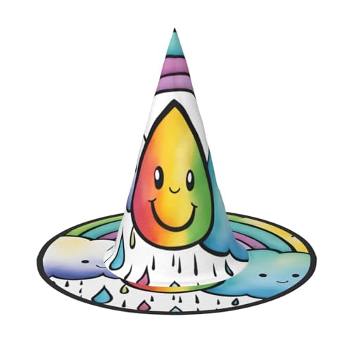 Regenbogen Wolken Regentropfen 1 Druck Halloween Hexenhut Unisex für Partys Weihnachten Partys Karneval und Cosplay von Unkhtt