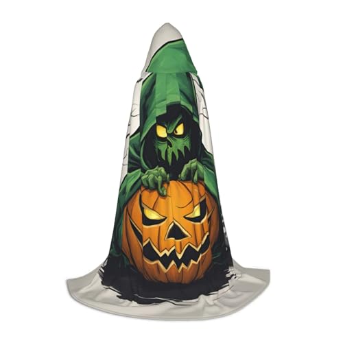 Unkhtt Grüner Geist Horror Halloween Kürbis 1 Druck Kapuzenumhang Herren Damen Teenager Kinder für Karneval Kostüm Partys Halloween Cosplay von Unkhtt