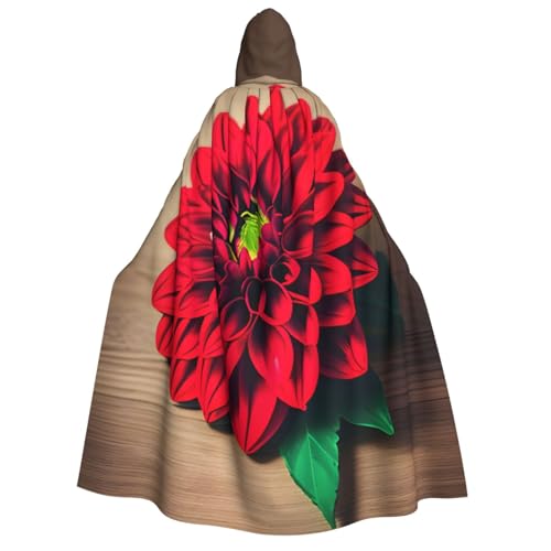 Unkhtt Holzbrett, Retro-Blume, roter Dahlien-Druck, Kapuzenumhang, Herren, Damen, Teenager, Kinder, für Karneval, Kostümpartys, Halloween, Cosplay von Unkhtt