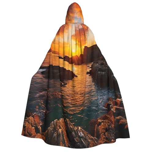 Unkhtt Irland Sonnenuntergang Meereslandschaft Druck Kapuzenumhang Herren Damen Teenager Kinder für Karneval Kostüm Partys Halloween Cosplay von Unkhtt