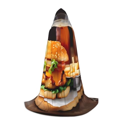 Unkhtt Kapuzenumhang mit Hühnerbein, Burger, Getränke, für Herren, Damen, Teenager, Kinder, für Karneval, Kostümpartys, Halloween, Cosplay von Unkhtt