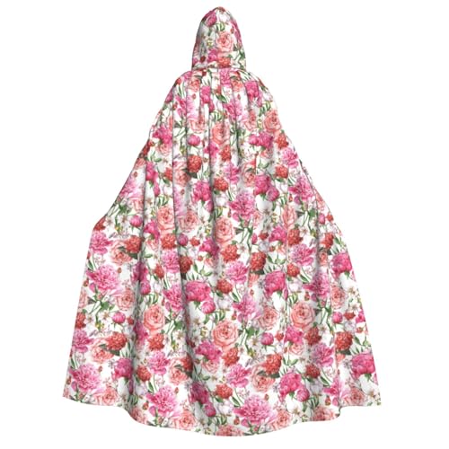 Unkhtt Kapuzenumhang mit Pfingstrosen-Motiv, für Herren, Damen, Teenager, Kinder, für Karneval, Kostümpartys, Halloween, Cosplay von Unkhtt