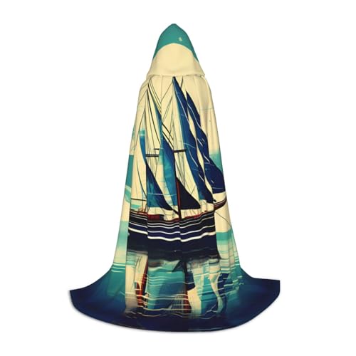 Unkhtt Kapuzenumhang mit Segelboot, Schiff, Landschaftsdruck, für Herren, Damen, Teenager, Kinder, für Karneval, Kostümpartys, Halloween, Cosplay von Unkhtt