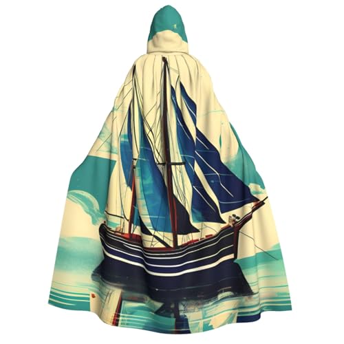 Unkhtt Kapuzenumhang mit Segelboot, Schiff, Landschaftsdruck, für Herren, Damen, Teenager, Kinder, für Karneval, Kostümpartys, Halloween, Cosplay von Unkhtt