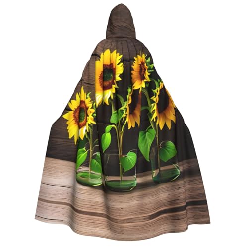 Unkhtt Kapuzenumhang mit drei Sonnenblumen auf Holzdruck, für Herren, Damen, Teenager, Kinder, für Karneval, Kostümpartys, Halloween, Cosplay von Unkhtt