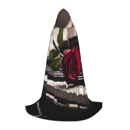 Unkhtt Kapuzenumhang mit roter Rose auf Klavierdruck, für Herren, Damen, Teenager, Kinder, für Karneval, Kostümpartys, Halloween, Cosplay Unkhtt Kapuzenumhang mit roter Rose auf Klavierdruck, für Herren, Damen, Teenager, Kinder, für Karneval, Kostümpartys, Halloween, Cosplay von Unkhtt
