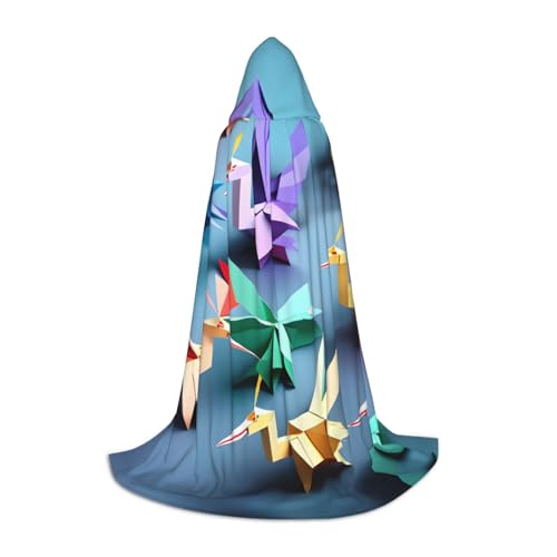 Unkhtt Origami, mehrfarbiger Papierbastel-Kranich-Druck, Kapuzenumhang, Herren, Damen, Teenager, Kinder, für Karneval, Kostümpartys, Halloween, Cosplay von Unkhtt