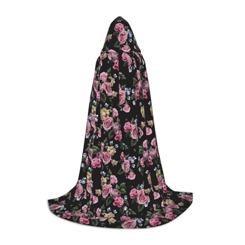 Unkhtt Schwarzer Umhang mit Rosen-Druck, für Herren, Damen, Teenager, Kinder, für Karneval, Kostümpartys, Halloween, Cosplay Unkhtt Schwarzer Umhang mit Rosen-Druck, für Herren, Damen, Teenager, Kinder, für Karneval, Kostümpartys, Halloween, Cosplay von Unkhtt