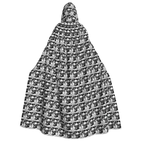 Unkhtt Schwarzer und weißer Totenkopf-Umhang mit Kapuze, für Herren, Damen, Teenager, Kinder, für Karneval, Kostümpartys, Halloween, Cosplay von Unkhtt