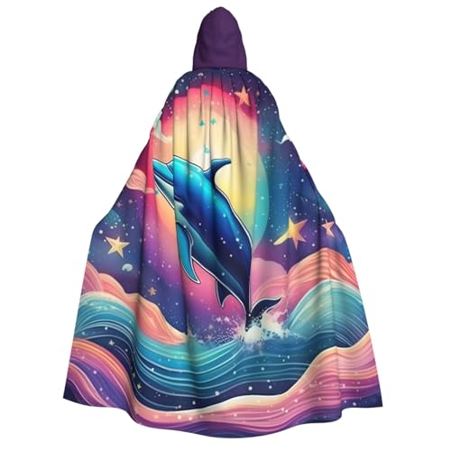 Unkhtt Umhang mit Kapuze, bunt, Sternenhimmel, Ozean, Delfin-Druck, für Herren, Damen, Teenager, Kinder, für Karneval, Kostümpartys, Halloween, Cosplay von Unkhtt