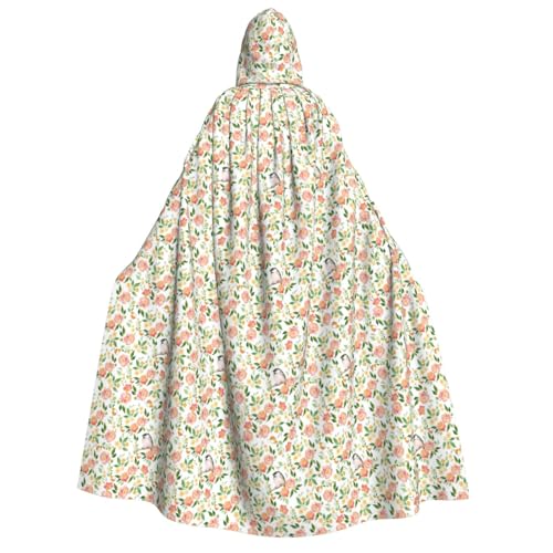 Unkhtt Umhang mit Kapuze und Blumen- und Vogeldruck, für Herren, Damen, Teenager, Kinder, für Karneval, Kostümpartys, Halloween, Cosplay von Unkhtt
