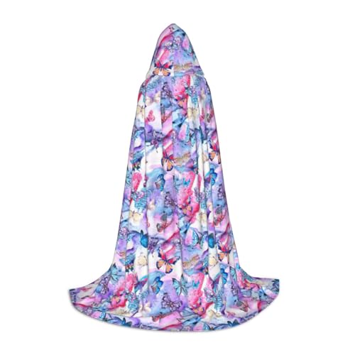 Unkhtt Umhang mit Kapuze und buntem Schmetterlings-Aufdruck, für Herren, Damen, Teenager, Kinder, für Karneval, Kostümpartys, Halloween, Cosplay Unkhtt Umhang mit Kapuze und buntem Schmetterlings-Aufdruck, für Herren, Damen, Teenager, Kinder, für Karneval, Kostümpartys, Halloween, Cosplay von Unkhtt