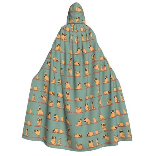 Unkhtt Yoga-Mops-Aufdruck, Kapuzenumhang, Herren, Damen, Teenager, Kinder, für Karneval, Kostümpartys, Halloween, Cosplay von Unkhtt