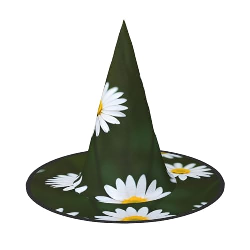 Wilde weiße Gänseblümchen Blumendruck Halloween Hexenhut Unisex für Partys Weihnachten Partys Karneval und Cosplay von Unkhtt