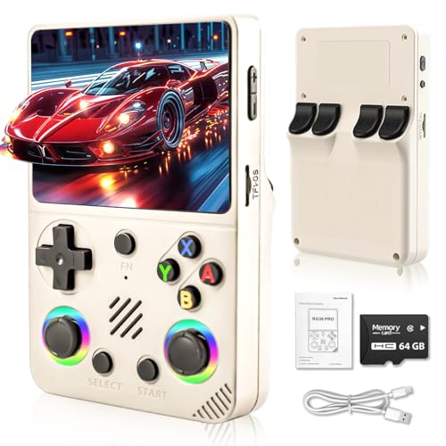 Unokit Handheld Retro Spielekonsole - 3,5 Zoll IPS Bildschirm mit Open Source Linux System, 64G TF Karte, 20.000+ Retro Classic Games, 3200mAh Akku, Handheld Spielekonsolen, Weiß von Unokit