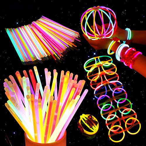 Unomor 200 Leuchtstäbe Knicklichter Party Set (7 Farben, 475 PCS) mit 275 Anschlüssen macht für Knicklichter Ketten, Dreifach Armbänder, Set für Brillen und Vieles Mehr von Unomor