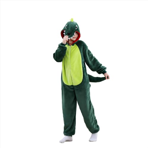 Unsoprstvs Schlafanzug Kinder – Weiches Dinosaurier Kostüm Pyjama mit Kapuze für Jungen & Mädchen (9-10 Jahre) | Perfekt für Fasching, Karneval & Schlafpartys von Unsoprstvs