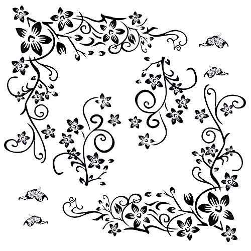 2set Wandtattoo Blumenranke Schwarz Rebe Wandsticker Blumen Schmetterlinge Pflanzen Aufkleber-Wand-Deko für TV Hintergrund Deko Wohnzimmer Wand Fenster Abziehbilder (Wandtattoo Blumenranke) 2set Wandtattoo Blumenranke Schwarz Rebe Wandsticker Blumen Schmetterlinge Pflanzen Aufkleber-Wand-Deko für TV Hintergrund Deko Wohnzimmer Wand Fenster Abziehbilder (Wandtattoo Blumenranke) von MEJOSER