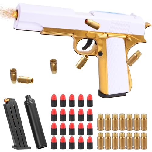Unvtap Spielzeug Pistole Kinder Waffen mit Kugeln Schaumstoff-Blaster Toy Gun, Kinderpistole Soft Bullet Gun Platin mit Schalldämpfer Spielzeugpistole für Sicherheitstraining oder Kindergeschenke von Unvtap