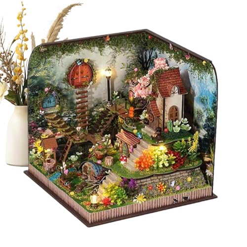 Miniaturhäuser Kit - Holzhausmodell für kreatives Gebäude, hausgemachte Assembly Tabletop Decor mit Lichtern, unterhaltsames Bildungsprojekt für Mädchenjungen, Display, Klassenzimmer, Schreibti von Uonguon