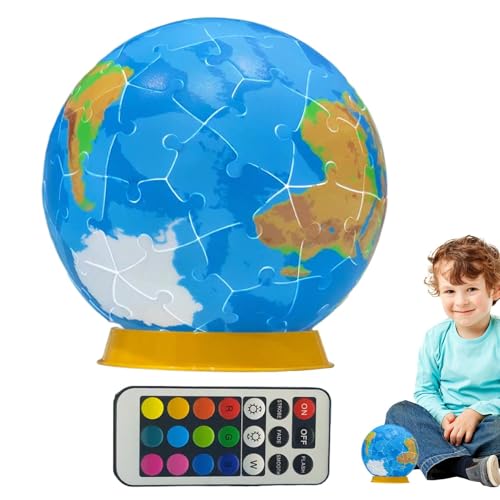 Puzzles Global, LED Light Up Globe Jigsaw Toy, 4.33x4.33 inches Battery Powered Puzzle with Remote Control, Educational Desk Decoration for Kids, Boys, Girls and Teens von Uonguon