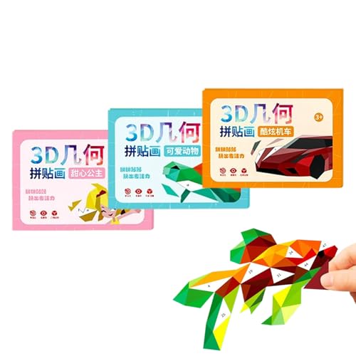 Sticker by Number, Sturdy Educational Puzzle Sticker Book, Compact Kids Fun Geometric Decals, Set of 3 Handmade Activity Books,10.24x7.48 Inches, Fun for Toddler von Uonguon