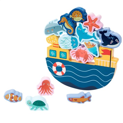 Uonguon Sea Animal Stacking Toy, Educational, Balance Blocks for Kids, Sensory Toys for Children, Kids Balance Game, Fine Motor Skills Toy,Wooden Balance Toy, Sensory Stacking Blocks, von Uonguon
