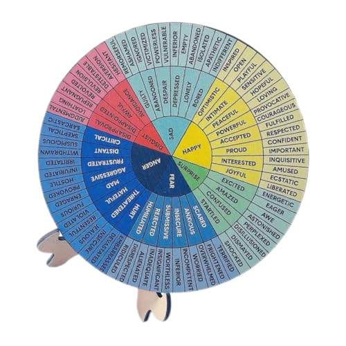 Uonlytech 1 Satz Emotionsrad-Diagramm-Ornamente Stand Bunt Büro Feeling Wheel Schreibtischdekorationen Desktop Gefühle Drehen Emotionen Schreibtischdeko Für Männer Gefühlsrad Holz von Uonlytech