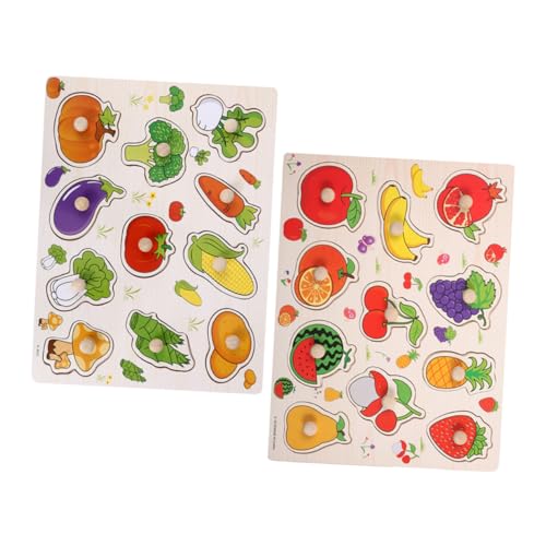 Uonlytech 2 Stück Teiliges Holzpuzzle mit Gemüse und Obstteilen Montessori Lernspielzeug für Kleinkinder Fördert Lebensmittelerkennung Hand Koordination und Frühkindliche für Vorschule und von Uonlytech