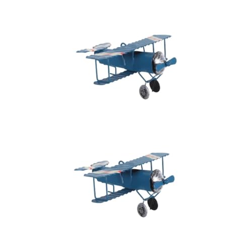 Uonlytech 2 Stück Vintage Retro Flugzeug Modell Metall Handgefertigtes Deko Flugzeug Anhänger Blau Hängende Eisen Flugzeugfigur für Weihnachtsbaum Deko Foto Requisiten und Desktop Ornament von Uonlytech