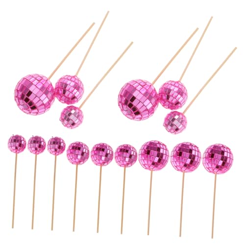 Uonlytech 24 Stück Disco-spiegelkugelaufsätze Kuchendekoration Geburtstagstorte Einfügen Cupcake -topper 70er Jahre Party-kuchenaufsatz Kucheneinsatz Discokugel Schaum Rosa von Uonlytech
