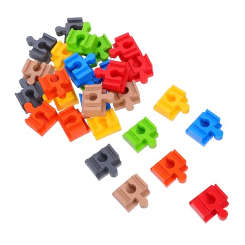 Uonlytech 28 Stück Teiliges Holzgleisanschlüsse Bunte Holzschienenverbinder Stabile Verbindungen für Kinderspielzeug Kreative Lernförderung Langlebige Holzelemente von Uonlytech