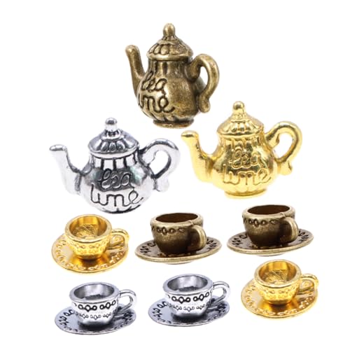 Uonlytech 3 Sets Miniatur Teetasse und Teekanne Set Vintage Puppenhaus Zubehör für realistische Küche Spielszene Detail Antik von Uonlytech