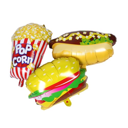 Uonlytech 3 Stück Teiliges Fast Food Folienballon Popcorn Hot Dog Hamburger Vielseitige Partydekoration für Kindergeburtstag Picknick Filmabend Karneval Wetterbeständig Schnelle Montage von Uonlytech