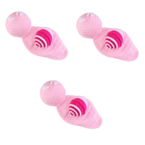 Uonlytech 3St baby stirnband baby kopfband babykleidung babymützen Rouge für die Wangen Lipgloss Baby-Strickmütze Baby-Foto-Requisiten-Kostüm Perlmutt erröten Garn Kind Schneckenanzug Rosa von Uonlytech