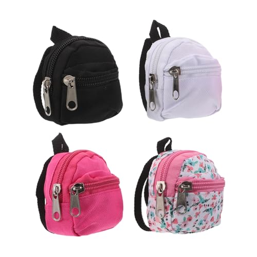 Uonlytech 4 Stück Teiliges Miniatur Puppenrucksack aus Polyester mit Funktionierendem Reißverschluss Detailgetreu Genäht für Puppen DIY Schulrucksäcke für Puppenhaus Rollenspiel und Kreative von Uonlytech
