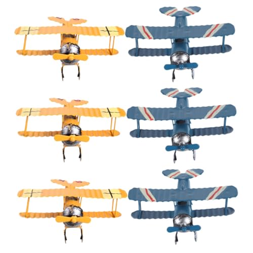Uonlytech 6 Stück Teiliges Retro Flugzeugmodelle Metall Vintage Biplane Dekoration für Tisch Kinderzimmer und Partybedarf Kreative Hängedekoration Gelb und Blau von Uonlytech