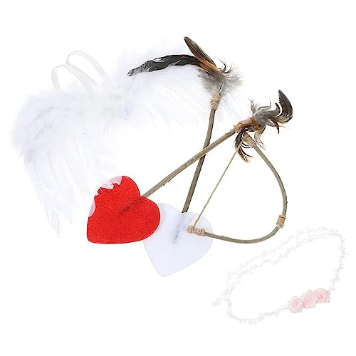 Uonlytech Engel-Amor-Kostüm 5-Teiliges Valentinstag-Amor-Set Für Kinder Bogen Pfeil Und Stirnbänder Weiße Engelsflügel Für Jungen Mädchen Neugeborene Hundert Tage Fotografie-Requisite von Uonlytech